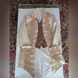 Costume Tailcoat Elegant Cream and Gold Brocade with Faux Brown Vest